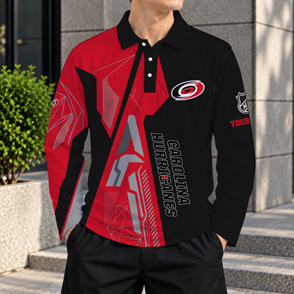 LIMITED DROP - NEW CUSTOMIZED NHL07 CLH CAROLINA HURRICANES MEN LONG SLEEVE POLO