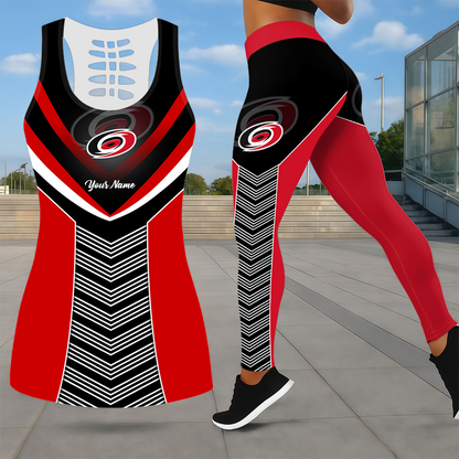 LIMITED EDITION - NEW CUSTOMIZED NHL07 CLH CAROLINA HURRICANES LEGGINGS & HOLLOW TANK TOP SET