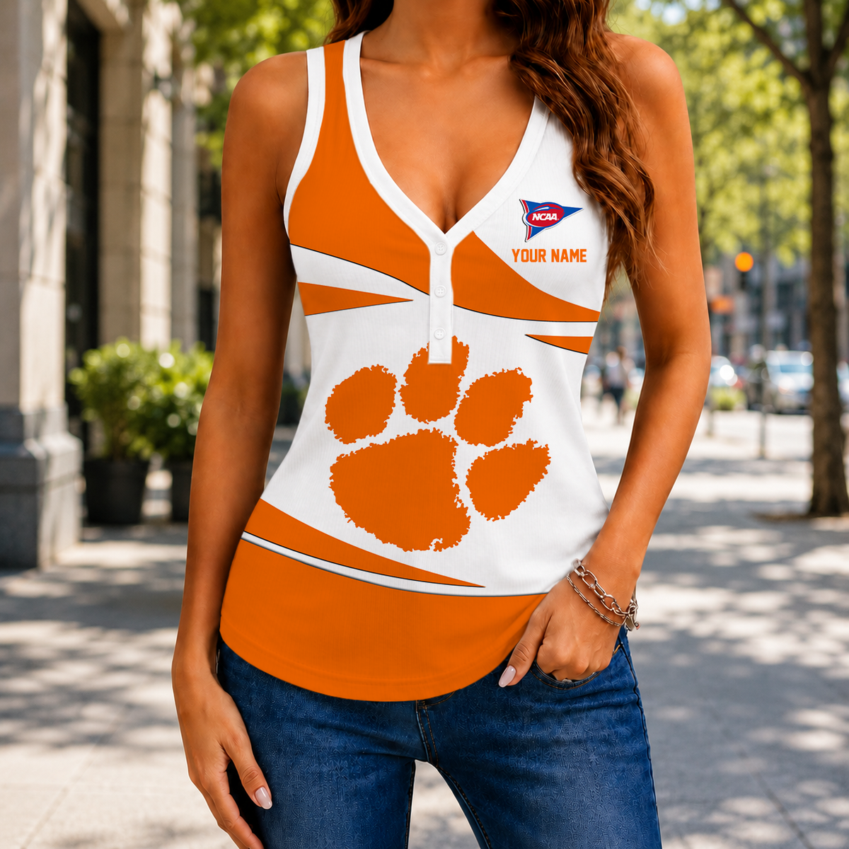 ELETE EDITION - NEW CUSTOMIZED NCAA FBS07 CST CLEMSON TIGERS WOMEN'S V-NECK TANK TOP