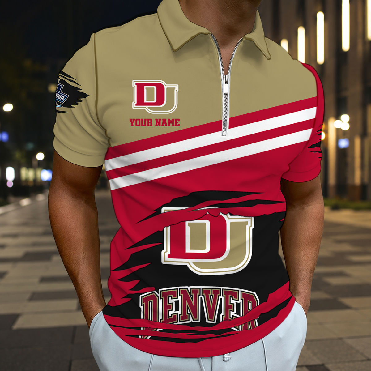 EXCLUSIVE EDITION - NEW CUSTOMIZED NCAA MFF07 DEP DENVER PIONEERS POLO SHIRT, ZIP POLO SHIRT & T-SHIRTS
