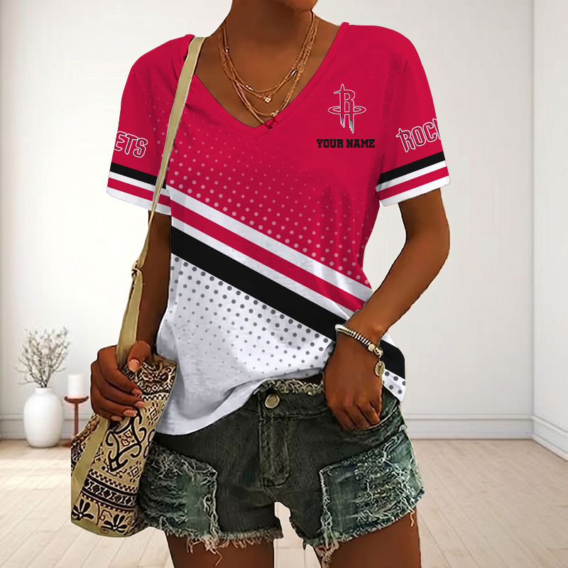 VIRAL EDITION - NEW CUSTOMIZED NBA07 HRO HOUSTON ROCKETS V-NECK FEMALE SHIRT