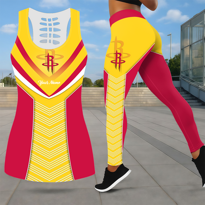 LIMITED EDITION - NEW CUSTOMIZED NBA07 HRO HOUSTON ROCKETS LEGGINGS & HOLLOW TANK TOP SET