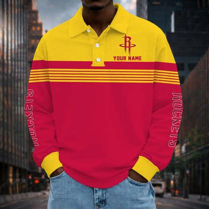VIRAL EDITION - NEW CUSTOMIZED NBA07 HRO HOUSTON ROCKETS MEN LONG SLEEVE POLO