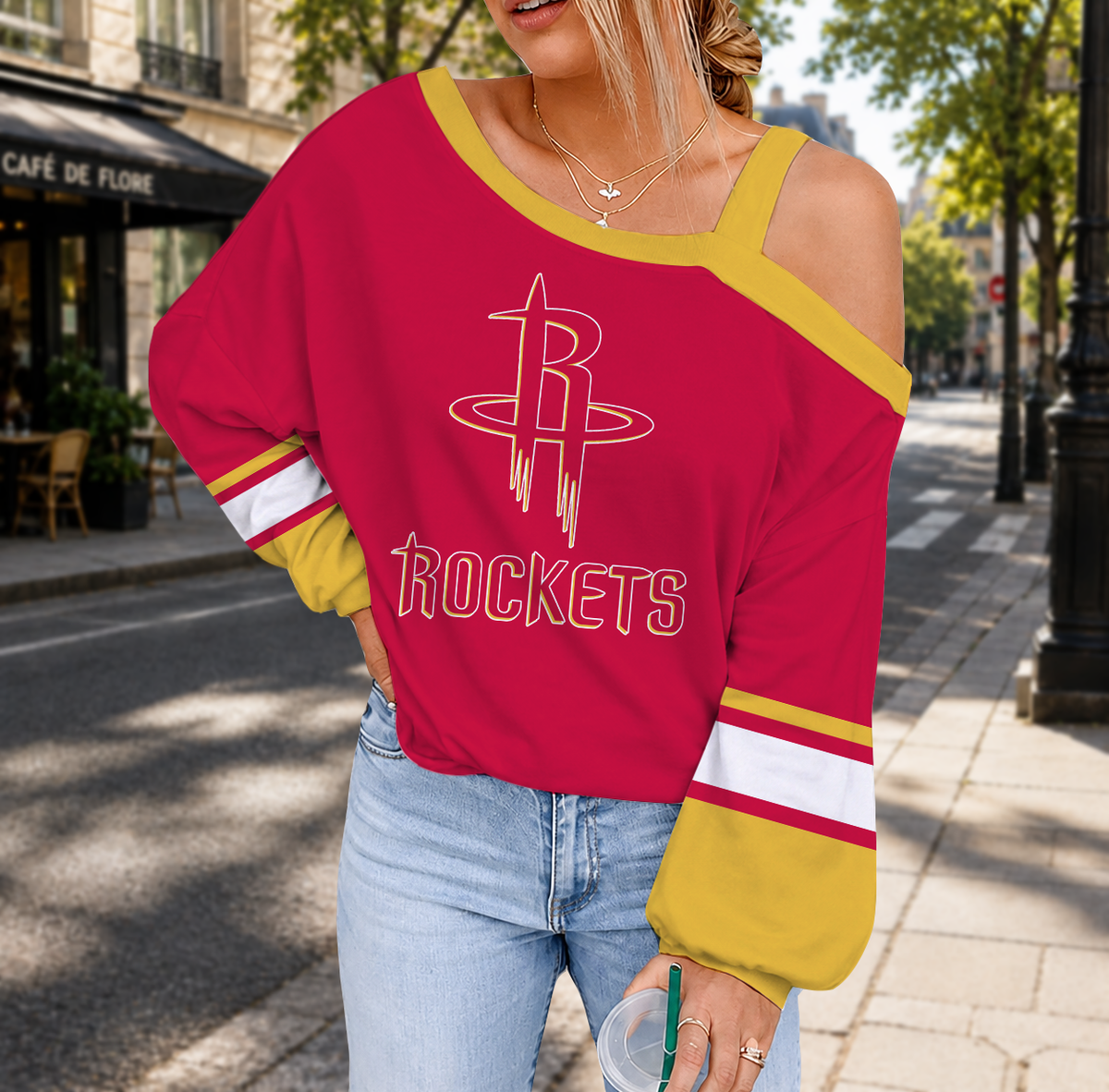 FINAL SALE - NEW CUSTOMIZED NBA07 HRO HOUSTON ROCKETS DROP SHOULDER SWEATSHIRT