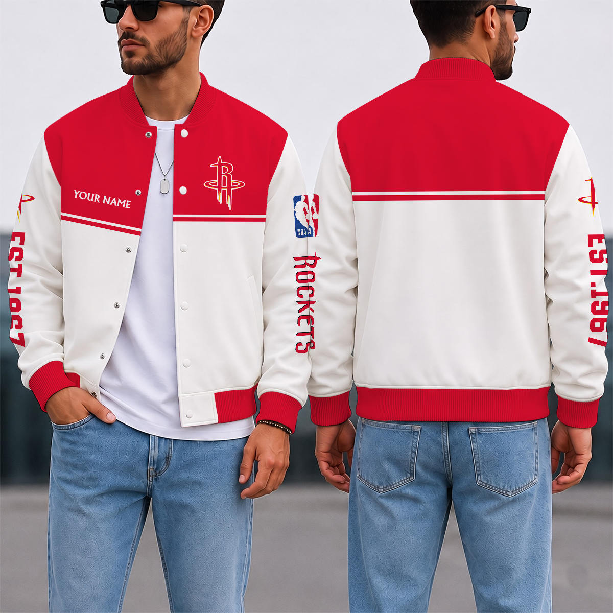 EXCLUSIVE EDITION - NEW CUSTOMIZED NBA07 HRO HOUSTON ROCKETS BASEBALL JACKET, SATIN VARSITY JACKET