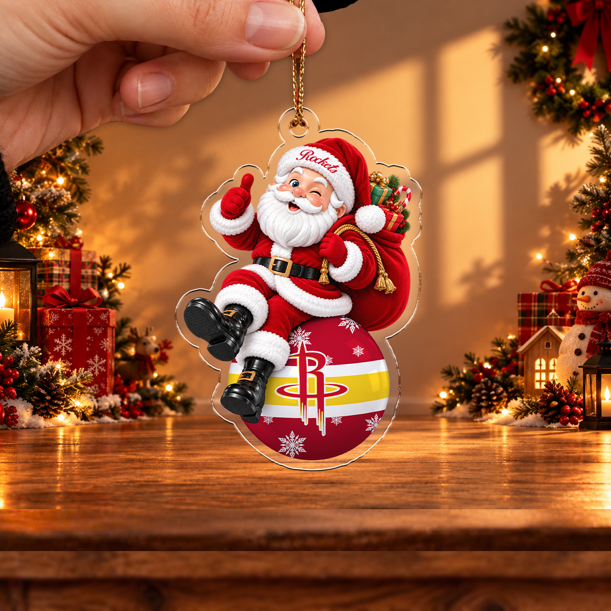 VIRAL EDITION - NEW CUSTOMIZED NBA07 HRO HOUSTON ROCKETS CHRISTMAS ACRYLIC ORNAMENT