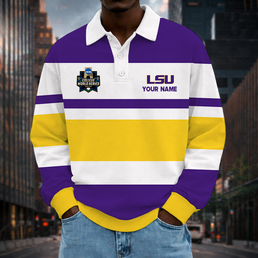 MEGA SALE - NEW CUSTOMIZED CWS NCAA07 LST LSU TIGERS UNISEX LONG SLEEVE POLO