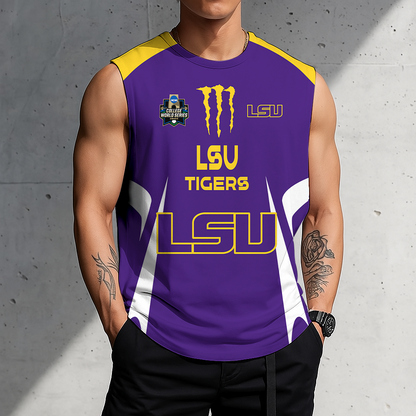 ACTIVE OFFER - NEW CUSTOMIZED | NCAA CWS07 LST LSU TIGERS MEN'S GYM SHIRT