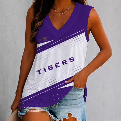 LIMITED EDITION - NEW CUSTOMIZED NCAA CWS07 LST LSU TIGERS WOMEN'S V-NECK TANK TOP
