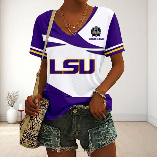 VIRAL EDITON - NEW CUSTOMIZED CWS NCAA07 LST LSU TIGERS V-NECK FEMALE SHIRT