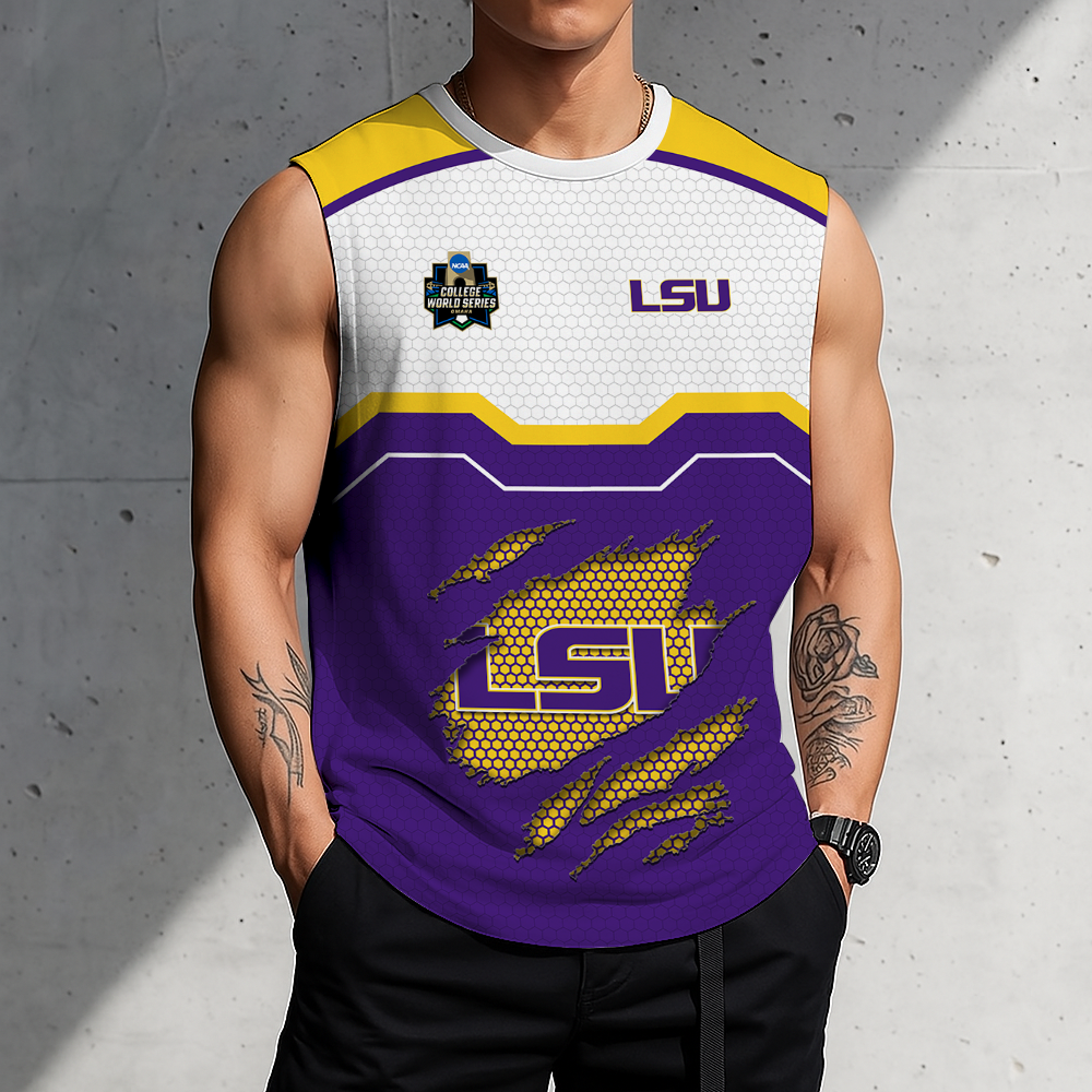 LIMITED EDITION - NEW CUSTOMIZED NCAA CWS07 LST LSU TIGERS MEN'S GYM SHIRT