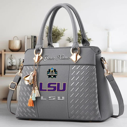 VIRAL EDITON - NEW CUSTOMIZED NCAA CWS07 LST LSU TIGERS ZIP HANDBAG MULTICOLOR