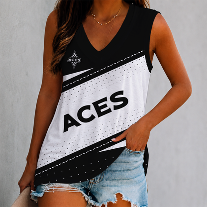 LIMITED EDITION - NEW CUSTOMIZED WNBA07 LVA LAS VEGAS ACES WOMEN'S V-NECK TANK TOP