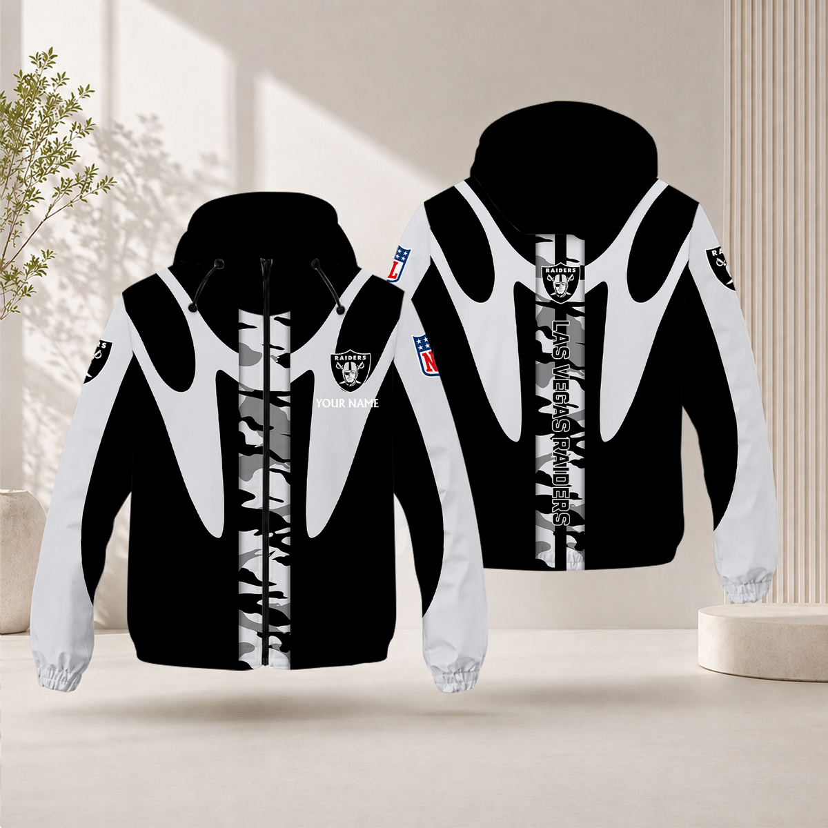 SPECIAL EDITION - NEW CUSTOMIZED NFL07 LVR LAS VEGAS RAIDERS WINDBREAKER JACKET