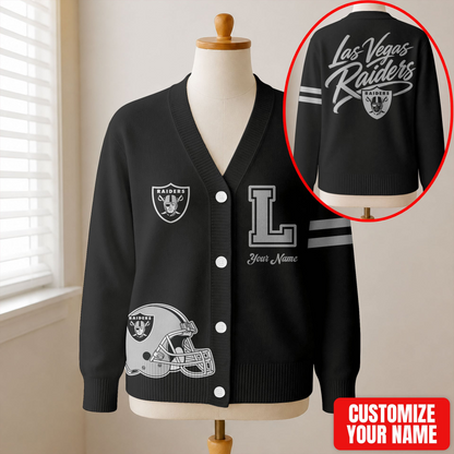 EXCLUSIVE EDITION - NEW CUSTOMIZED NFL07 LVR LAS VEGAS RAIDERS CARDIGAN