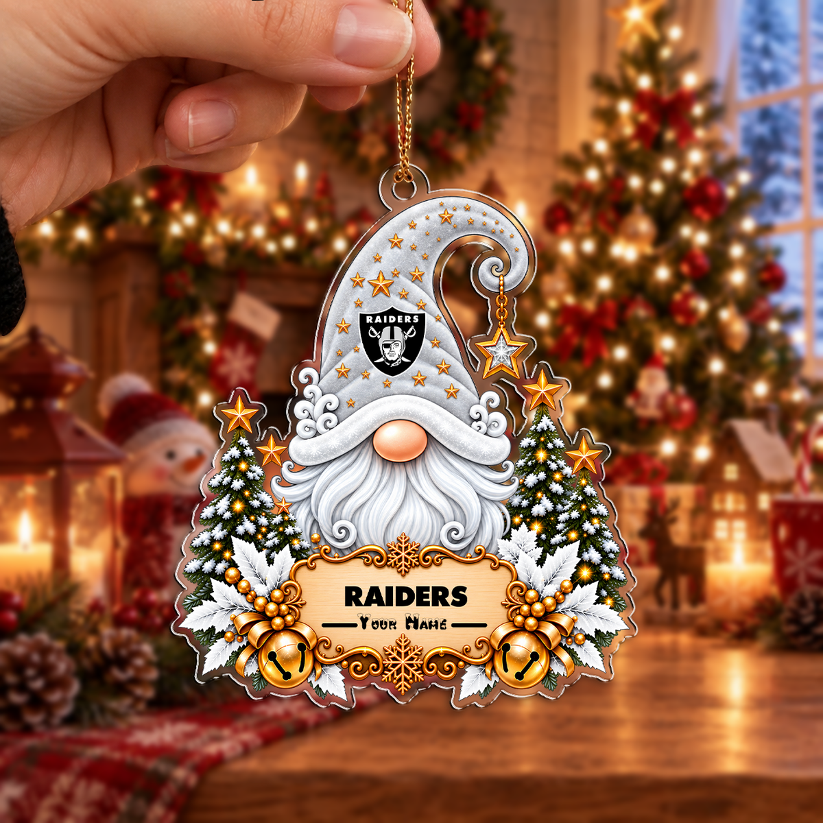 LIMITED EDITION - NEW CUSTOMIZED NFL07 LVR LAS VEGAS RAIDERS CHRISTMAS ACRYLIC ORNAMENT