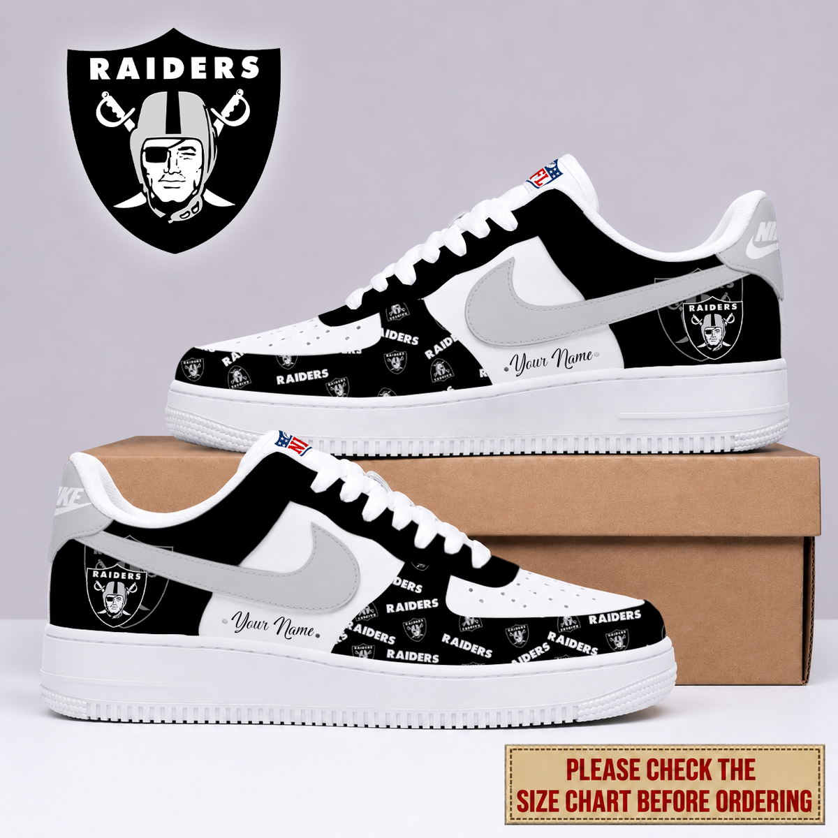 EXCLUSIVE EDITION - NEW CUSTOMIZED NFL07 LVR LAS VEGAS RAIDERS AF1 SHOES