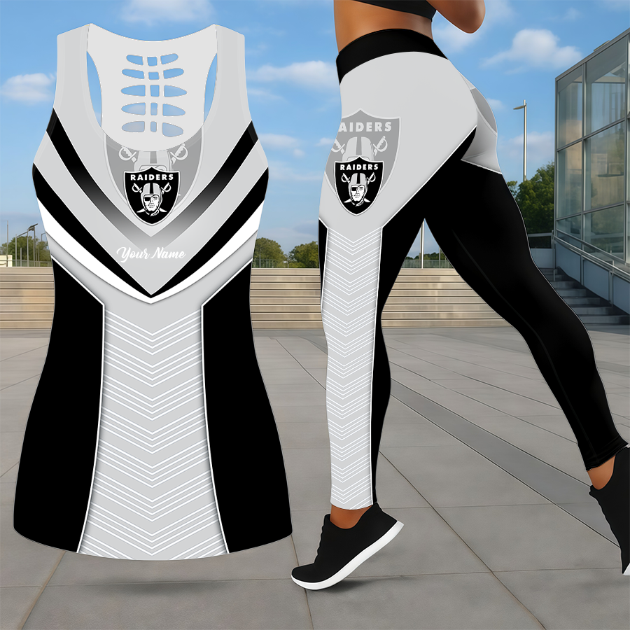 LIMITED EDITION - NEW CUSTOMIZED NFL07 LVR LAS VEGAS RAIDERS LEGGINGS & HOLLOW TANK TOP SET