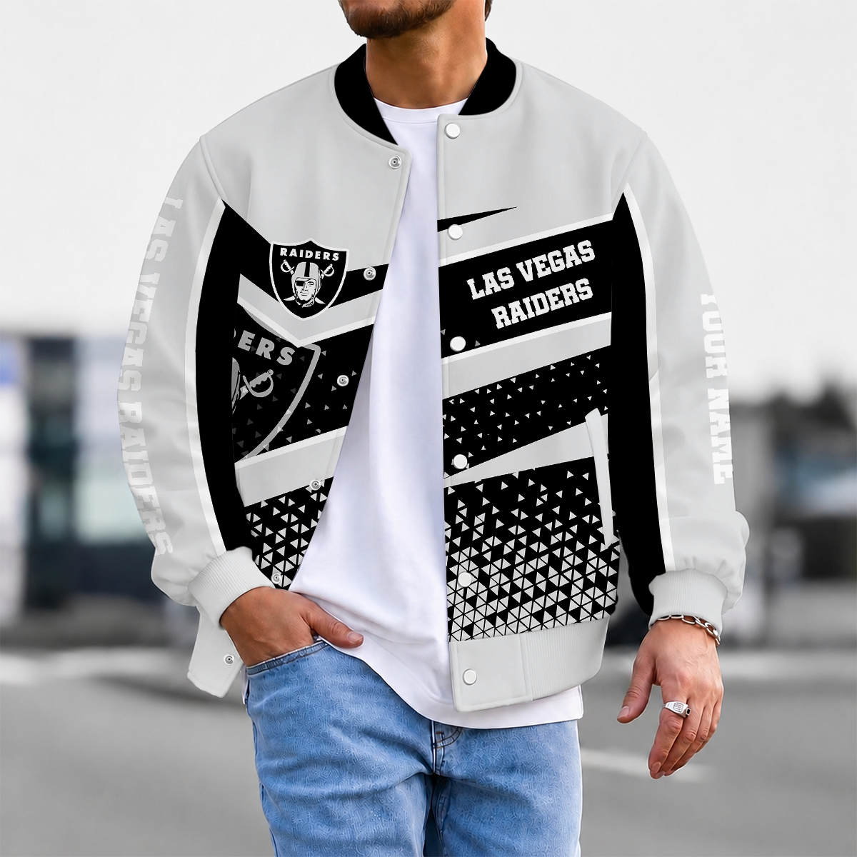 LIMITED EDITION - NEW CUSTOMIZED NFL07 LVR LAS VEGAS RAIDERS SATIN VARSITY & BASEBALL JACKET