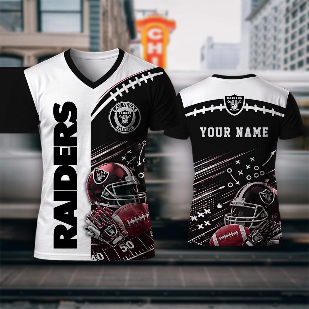 LIMITED EDITION - NEW CUSTOMIZED NFL07 LVR LAS VEGAS RAIDERS V-NECK T-SHIRT