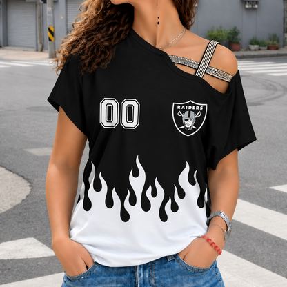 LIMITED EDITION - NEW CUSTOMIZED NFL07 LVR LAS VEGAS RAIDERS WOMEN'S SHOULDER SHIRT