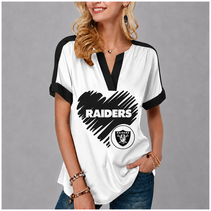 LIMITED EDITION - NEW CUSTOMIZED NFL07 LVR LAS VEGAS RAIDERS V-NECK FEMALE SHIRT