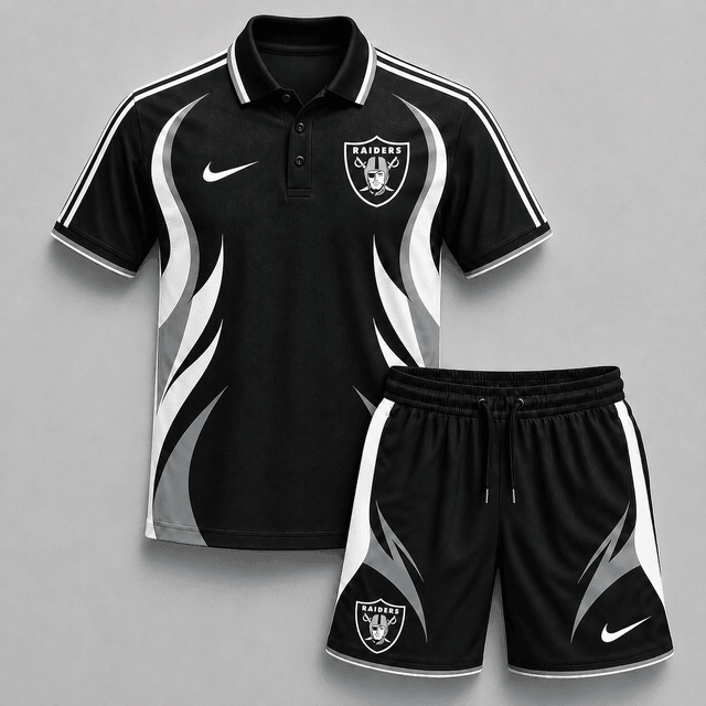 EXCLUSIVE EDITION - NEW CUSTOMIZED | NFL07 LVR LAS VEGAS RAIDERS POLO SHIRT & SHORT PANTS SET