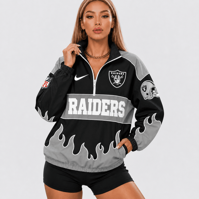ELITE EDITION - NEW CUSTOMIZED | NFL07 LVR LAS VEGAS RAIDERS V-NECK ZIPPER SWEATSHIRT JACKET