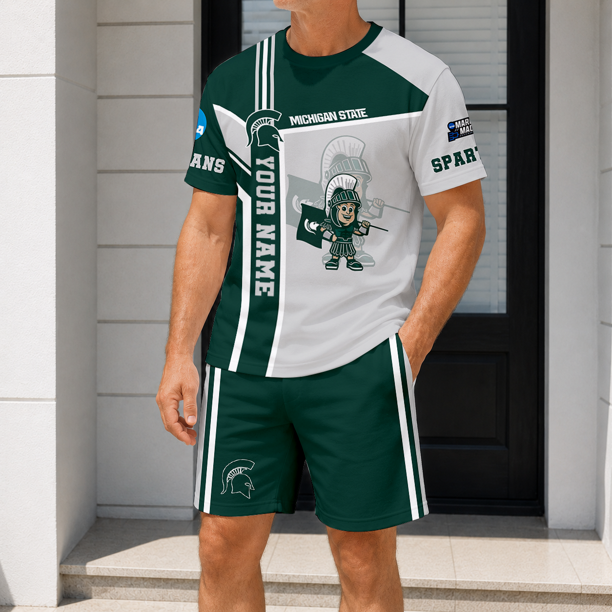 ELITE EDITION - NEW CUSTOMIZED NCAA MAM07 MSS MICHIGAN STATE SPARTANS T-SHIRT & SHORT PANTS SET