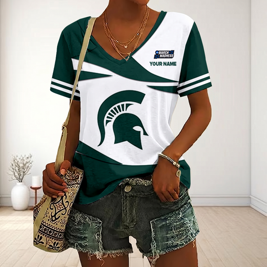 VIRAL EDITON - NEW CUSTOMIZED MAM NCAA07 MSS MS SPARTANS V-NECK FEMALE SHIRT
