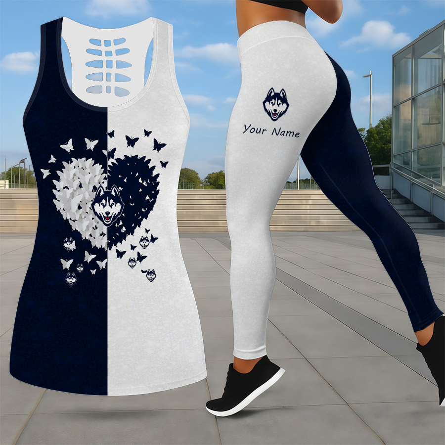 LIMITED EDITION - NEW CUSTOMIZED NCAA CFH07 UCH UCONN HUSKIES LEGGINGS & HOLLOW TANK TOP SET