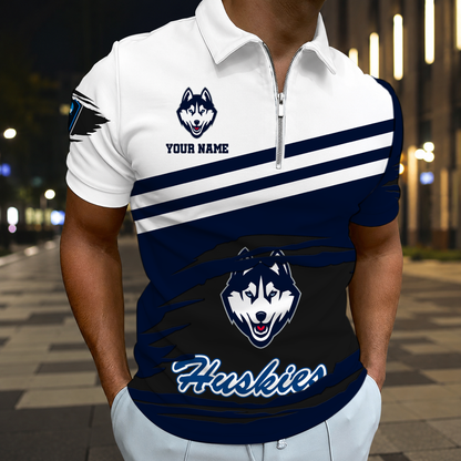 VIRAL EDITION - NEW CUSTOMIZED NCAA CFH07 UCH UCONN HUSKIES POLO SHIRT, ZIP POLO SHIRT & T-SHIRTS
