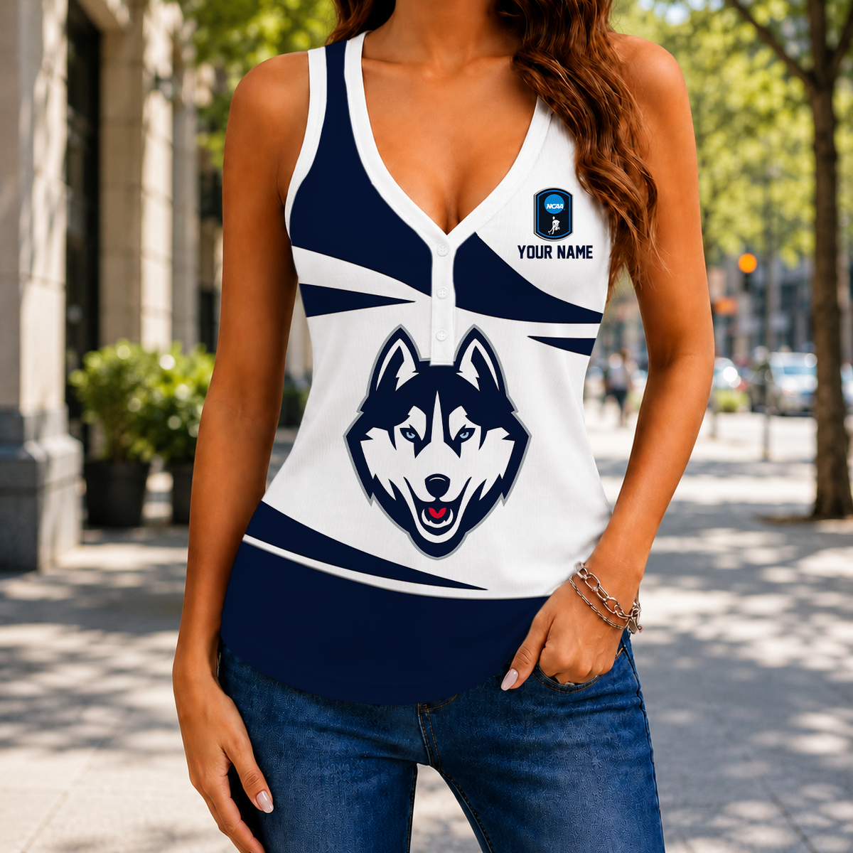 FLASH SALE - NEW CUSTOMIZED NCAA CFH07 UCH UCONN HUSKIES WOMEN'S V-NECK TANK TOP