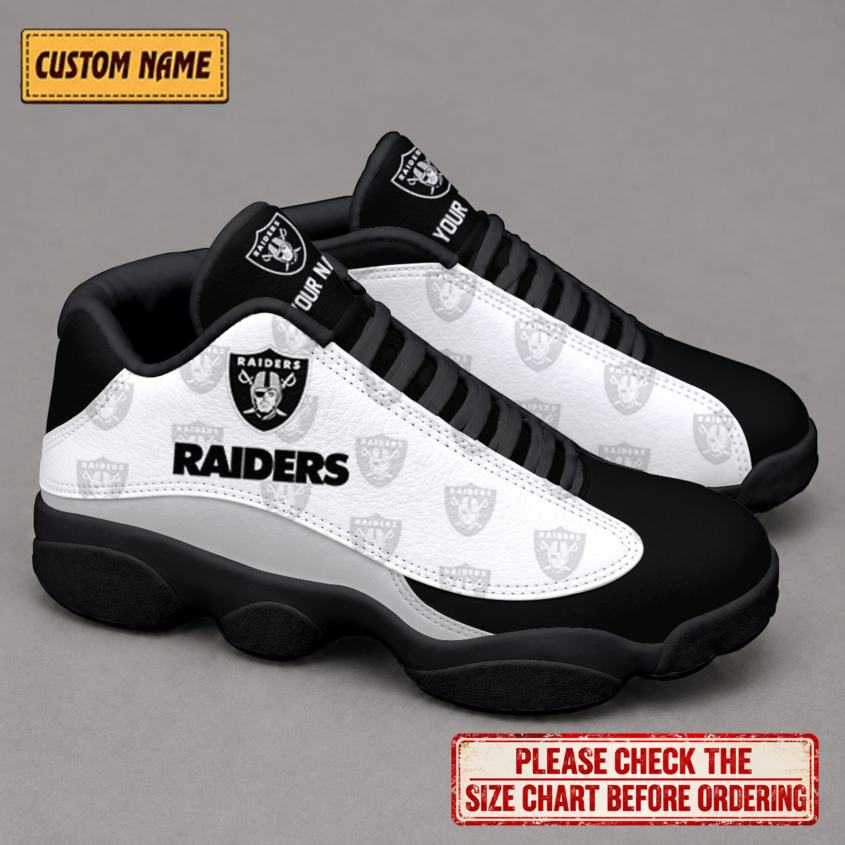 LIMITED EDITION - NEW CUSTOMIZED NFL07 LVR LAS VEGAS RAIDERS AIR JORDAN 13 LOW TOP SNEAKER