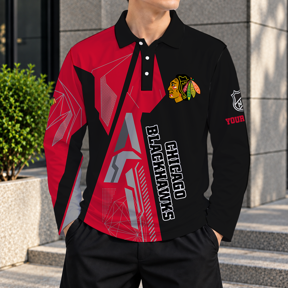 LIMITED DROP - NEW CUSTOMIZED NHL08 CBH CHICAGO BLACKHAWKS MEN LONG SLEEVE POLO