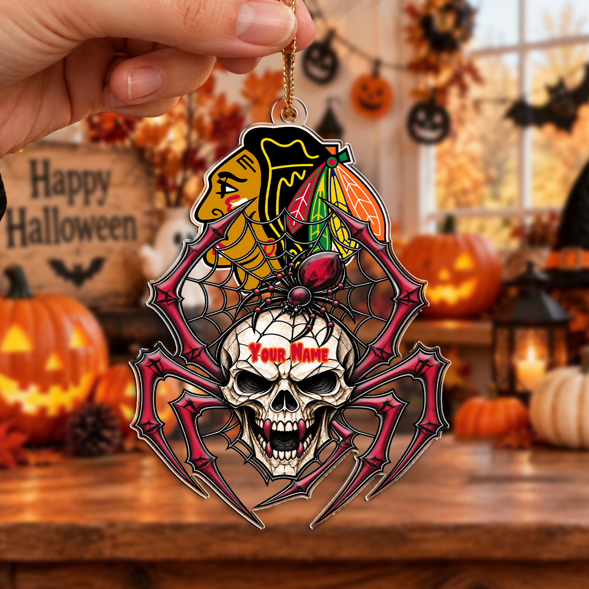 FINAL SALE - NEW CUSTOMIZED NHL08 CBH CHICAGO BLACKHAWKS HALLOWEEN ACRYLIC ORNAMENT