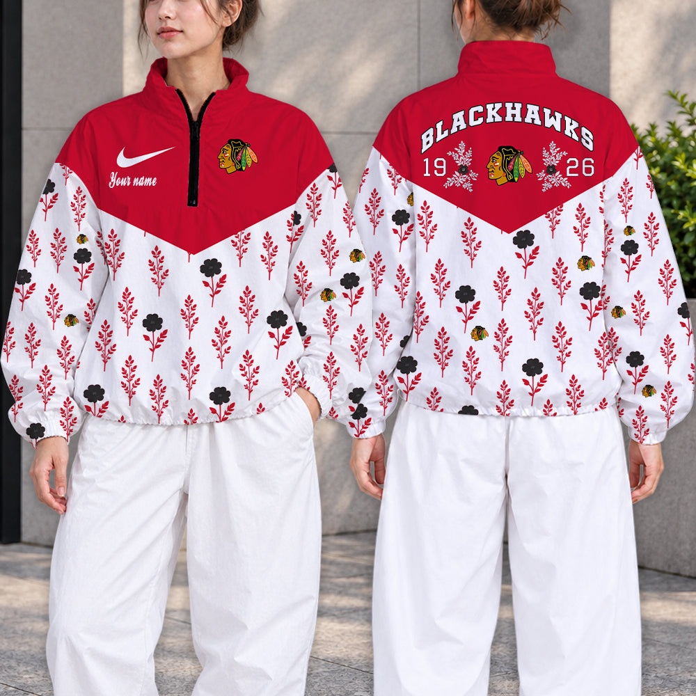SPECIAL EDITION - NEW CUSTOMIZED NHL08 CBH CHICAGO BLACKHAWKS V-NECK ZIPPER SWEATSHIRT JACKET