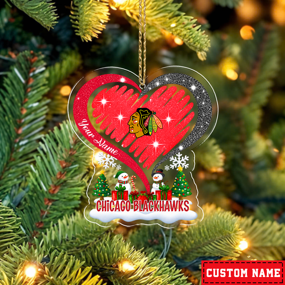 LIMITED EDITION - NEW CUSTOMIZED NHL08 CBH CHICAGO BLACKHAWKS CHRISTMAS ACRYLIC ORNAMENT