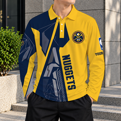 LIMITED EDITION - NEW CUSTOMIZED NBA08 DNU DENVER NUGGETS MEN'S LONG SLEEVE POLO