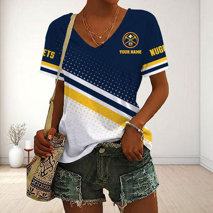 VIRAL EDITION - NEW CUSTOMIZED NBA08 DNU DENVER NUGGETS V-NECK FEMALE SHIRT