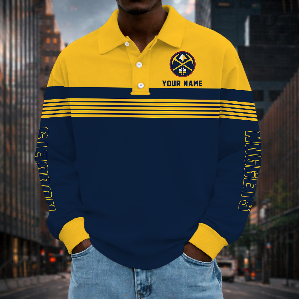 VIRAL EDITION - NEW CUSTOMIZED NBA08 DNU DENVER NUGGETS MEN LONG SLEEVE POLO