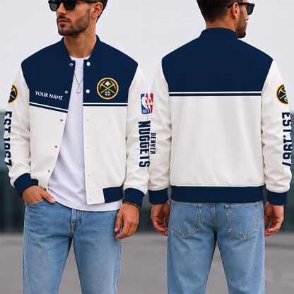 EXCLUSIVE EDITION - NEW CUSTOMIZED NBA08 DNU DENVER NUGGETS BASEBALL JACKET, SATIN VARSITY JACKET