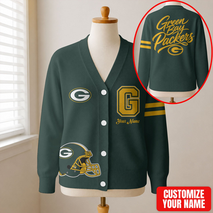 EXCLUSIVE EDITION - NEW CUSTOMIZED NFL08 GBP GREEN BAY PACKERS CARDIGAN