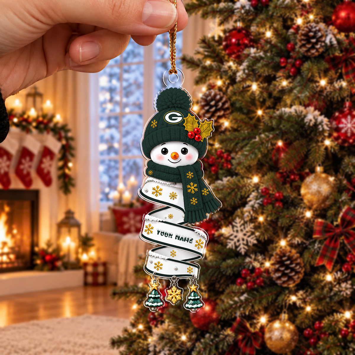 FINAL SALE - NEW CUSTOMIZED NFL08 GBP GREEN BAY PACKERS CHRISTMAS ACRYLIC ORNAMENT
