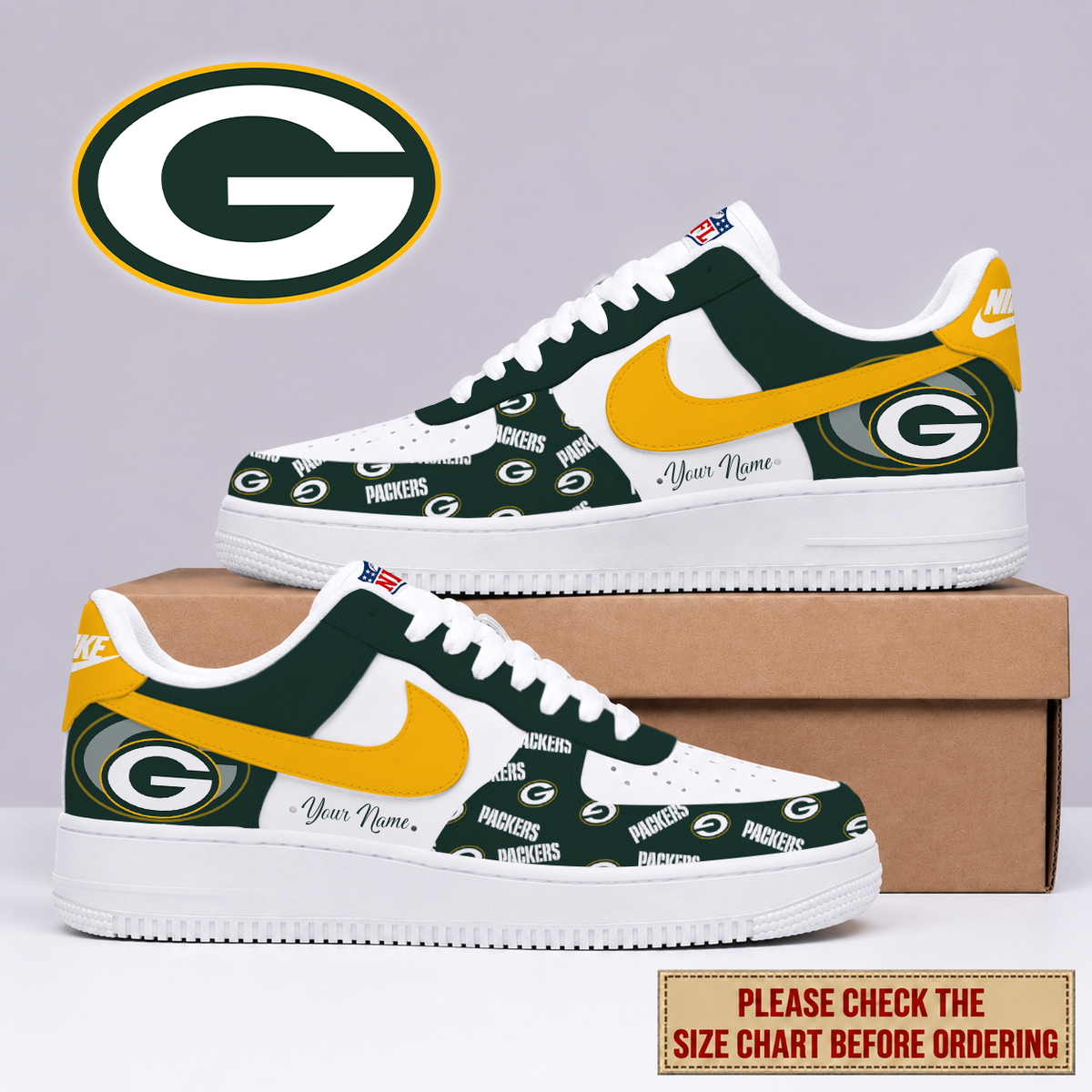 EXCLUSIVE EDITION - NEW CUSTOMIZED NFL08 GBP GREEN BAY PACKERS AF1 SHOES