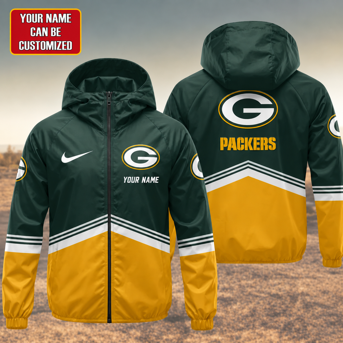 LIMITED EDITION - NEW CUSTOMIZED NFL08 GBP GREEN BAY PACKERS UNISEX WINDBREAKER JACKET