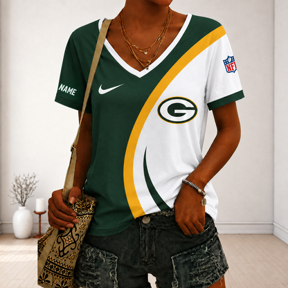 SPECIAL EDITION - NEW CUSTOMIZED NFL08 GBP GREEN BAY PACKERS V-NECK FEMALE SHIRT