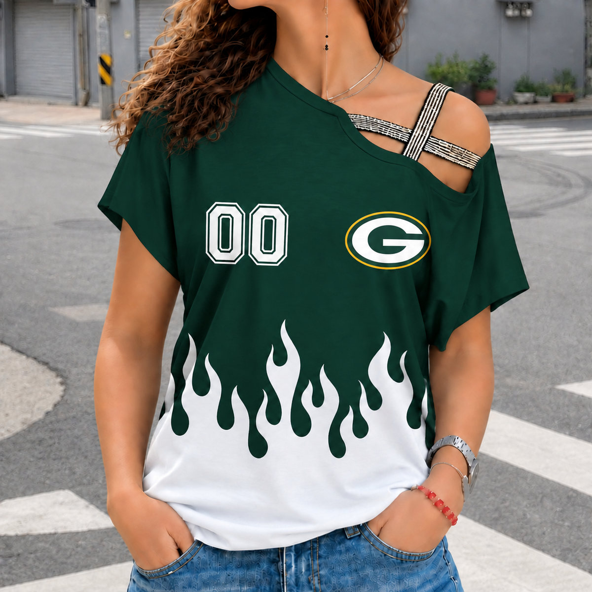 LIMITED EDITION - NEW CUSTOMIZED NFL08 GBP GREEN BAY PACKERS WOMEN'S SHOULDER SHIRT