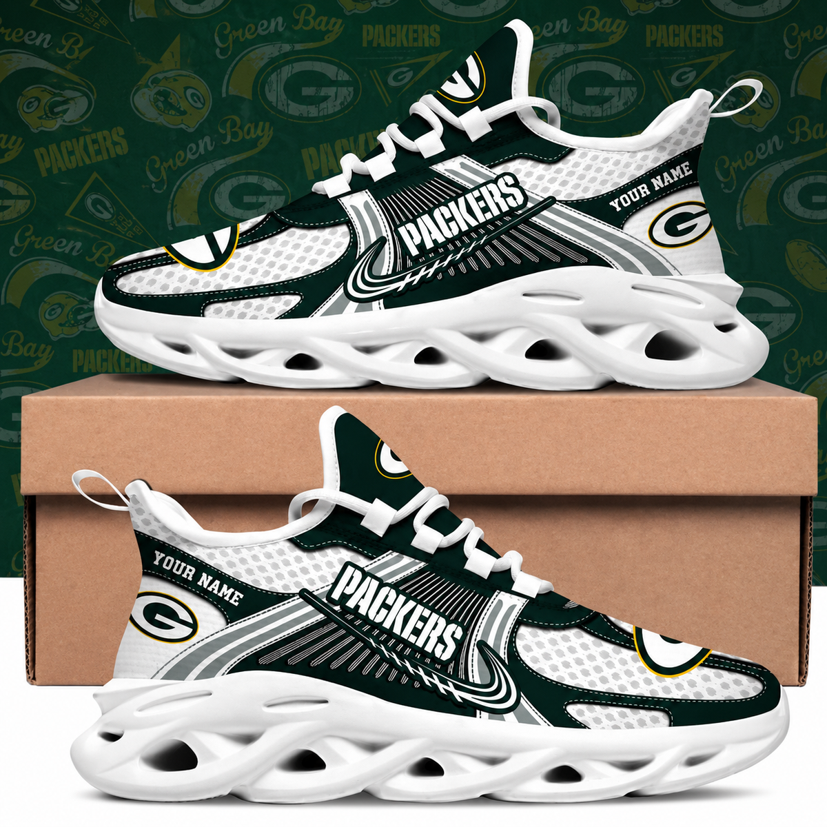 SPECIAL EDITION - NEW CUSTOMIZED NFL08 GBP GREEN BAY PACKERS MAX SOUL SHOES