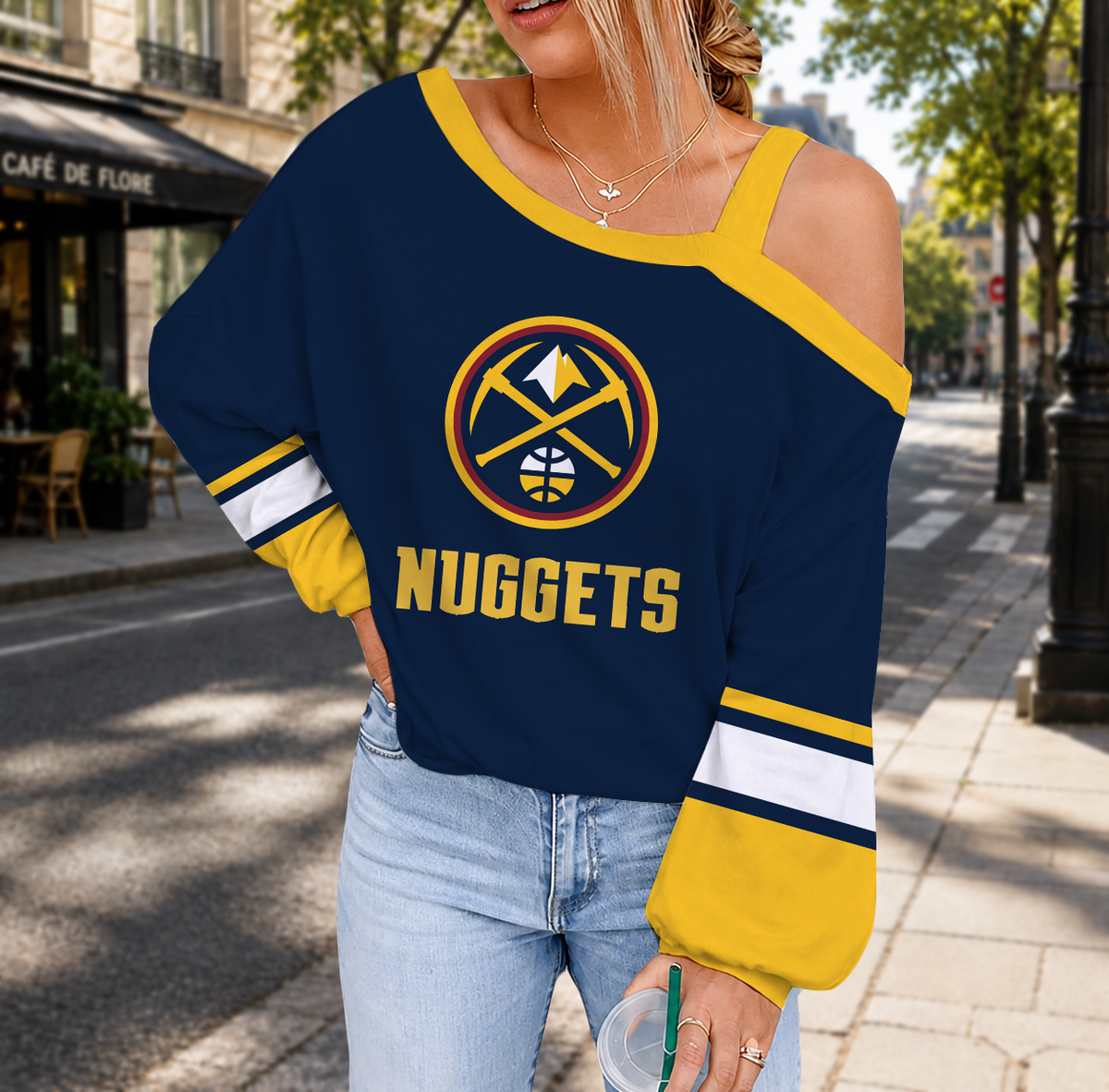 FINAL SALE - NEW CUSTOMIZED NBA08 DNU DENVER NUGGETS DROP SHOULDER SWEATSHIRT
